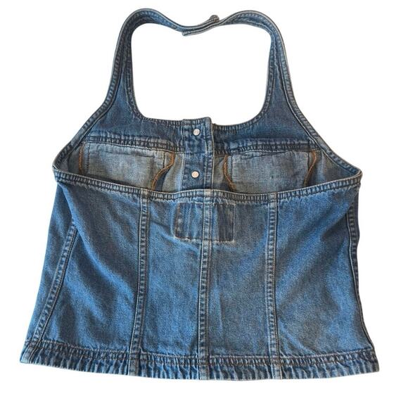 Vintage Levi’s 90s Blue Denim Button Up Halter Top Size M Adjustable Snap Strap - Picture 2 of 6